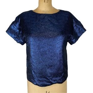 TIBI New York Metallic Blue Wool Blend Boxy Dressy T-Shirt Size XS